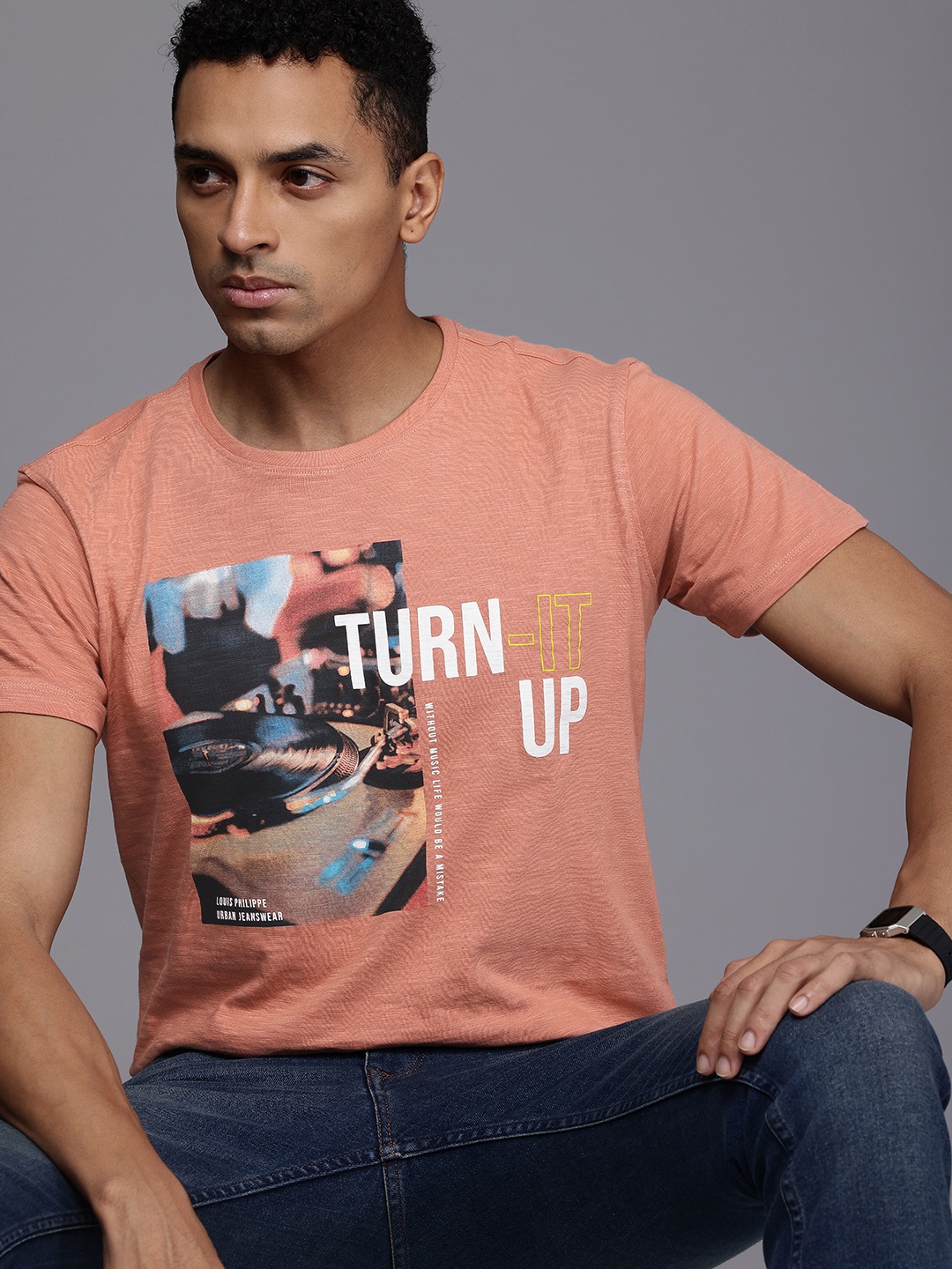 

Louis Philippe Jeans Printed Pure Cotton Slim Fit T-shirt, Rose