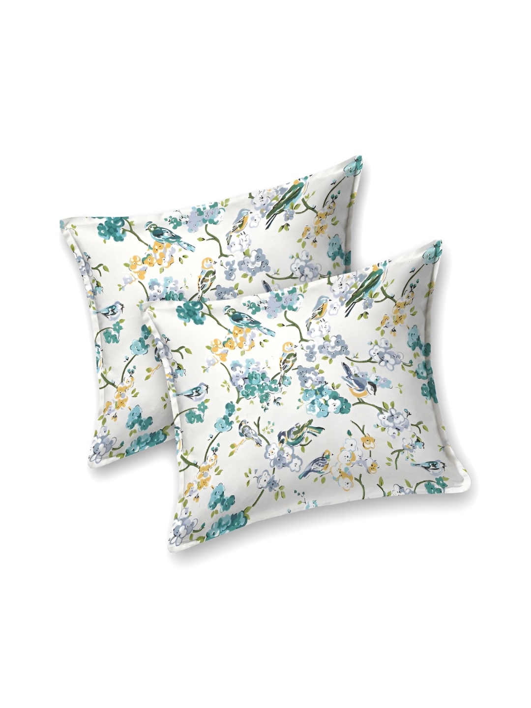 

CHICERY White & Blue Floral 210 TC Cotton Single Bedsheet with 1 Pillow Cover