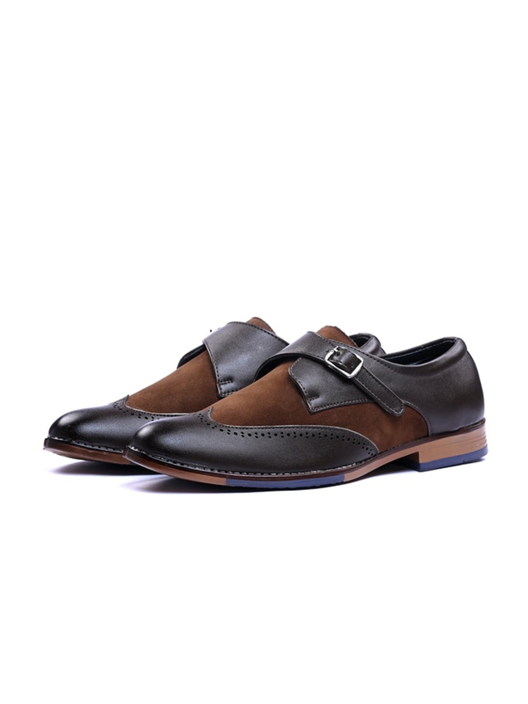 

ITALIAN ELEGANZA Men Textured Round Toe Patent Leather Lightweight Monks, Brown