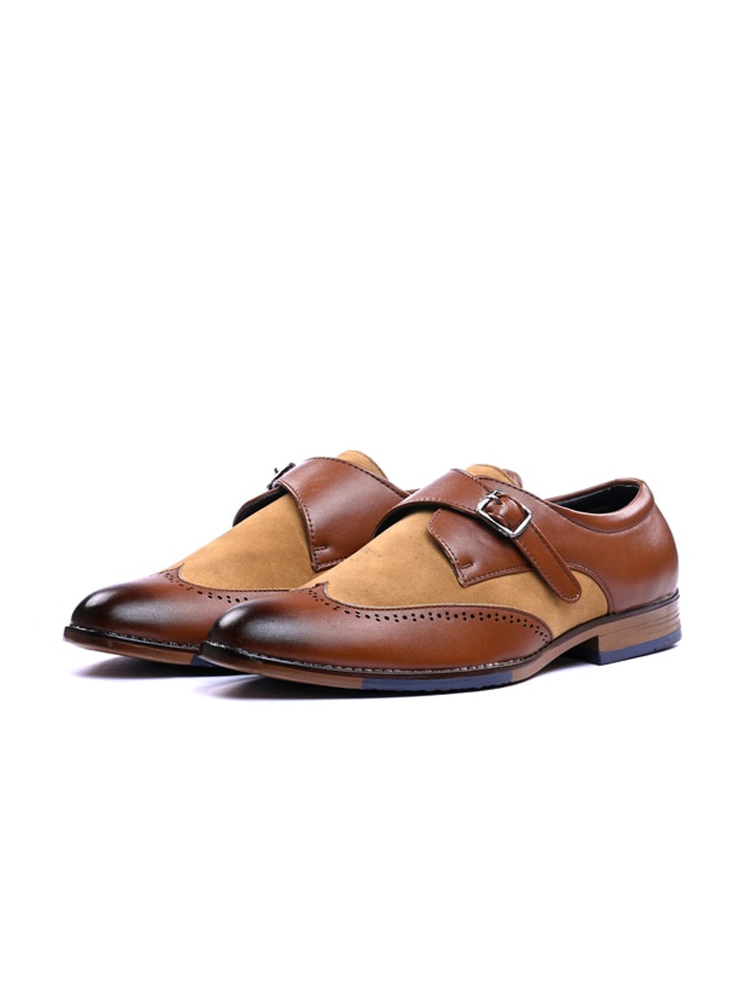 

ITALIAN ELEGANZA Men Round Toe Lightweight Monks, Tan