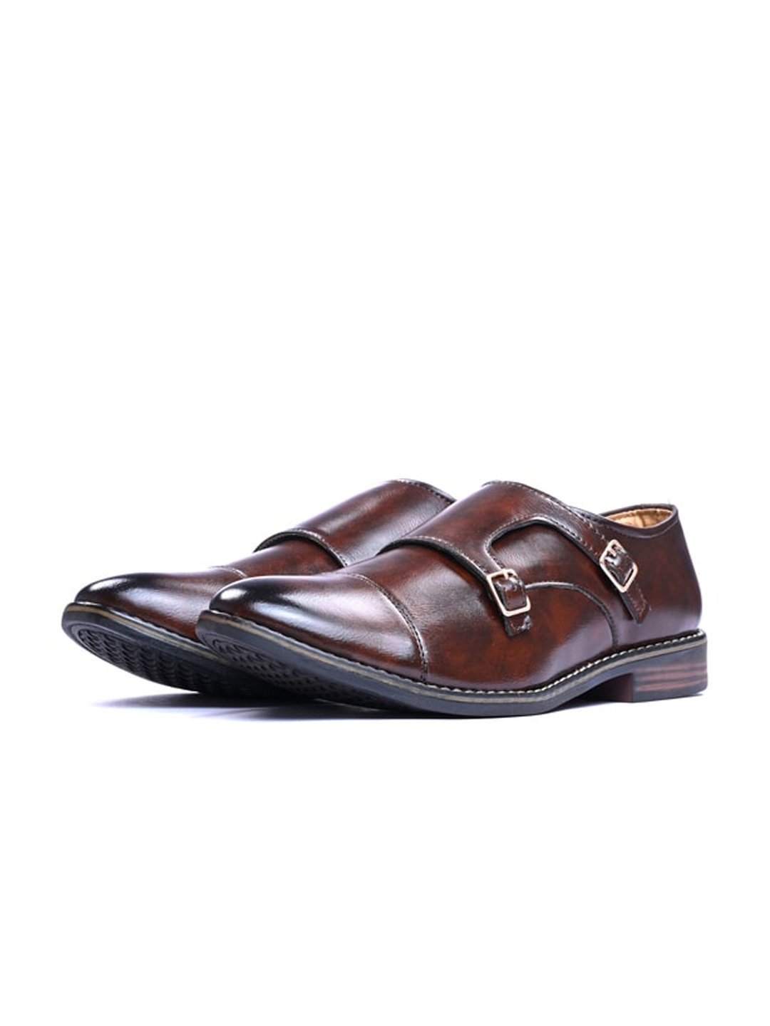 

ITALIAN ELEGANZA Men Textured Formal Monk Shoes, Black