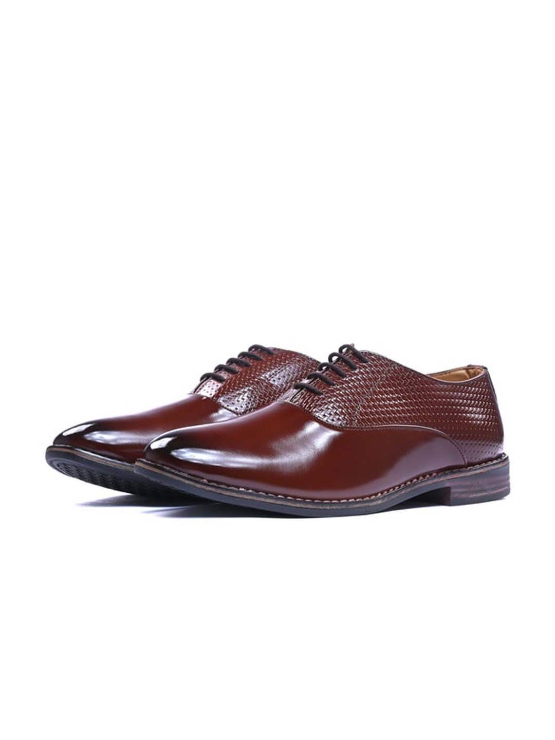 

ITALIAN ELEGANZA Men Textured Round Toe Formal Oxfords Shoes, Brown