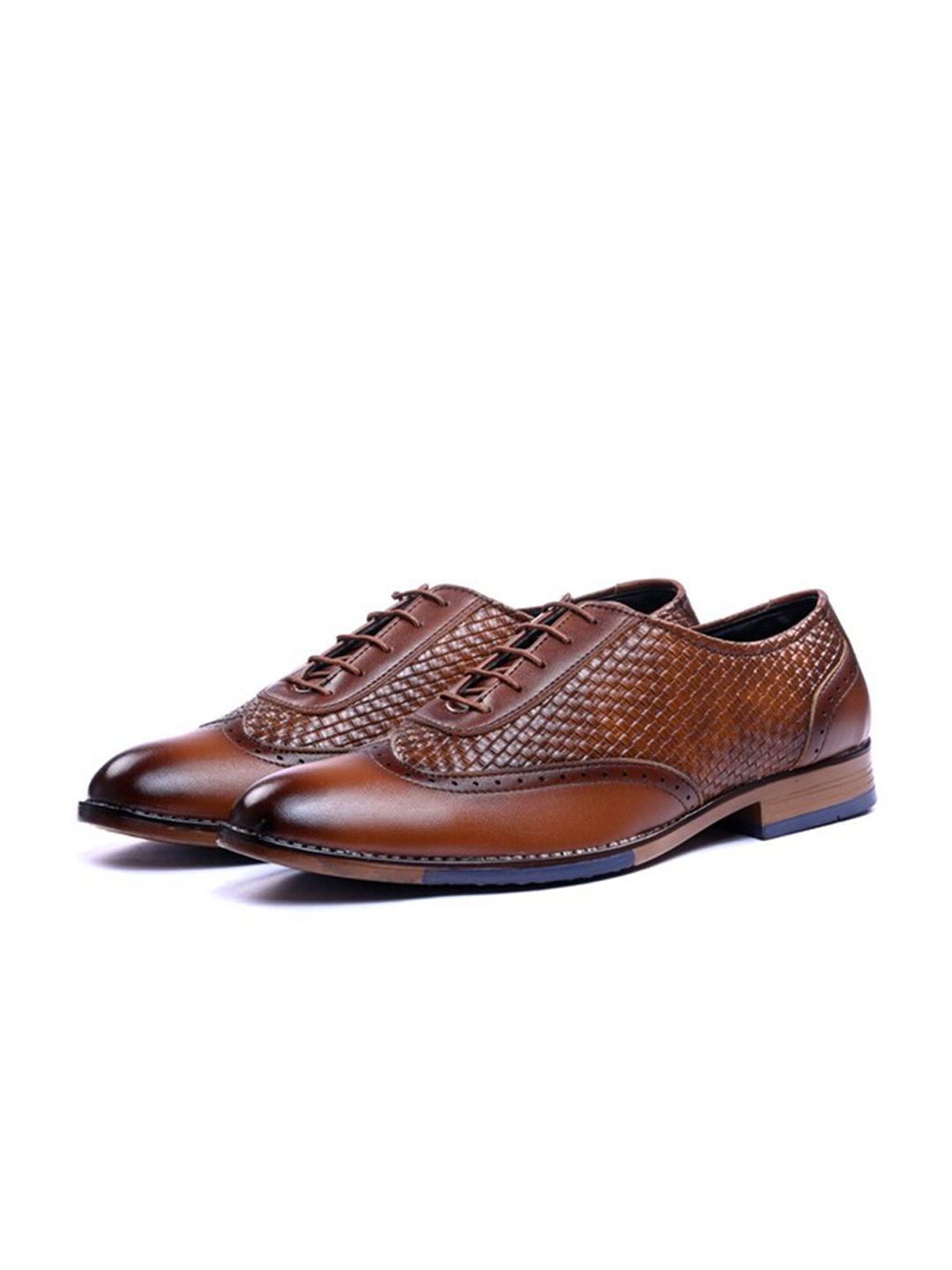 

ITALIAN ELEGANZA Men Textured Round Toe Oxfords Shoes, Brown