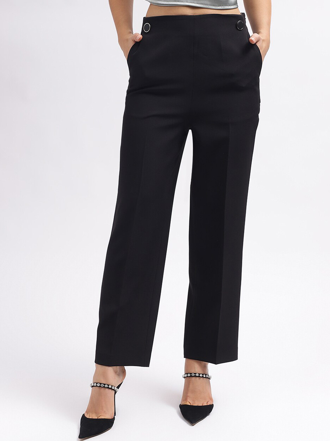 

CENTRESTAGE Women Flared Mid-Rise Trouser, Black