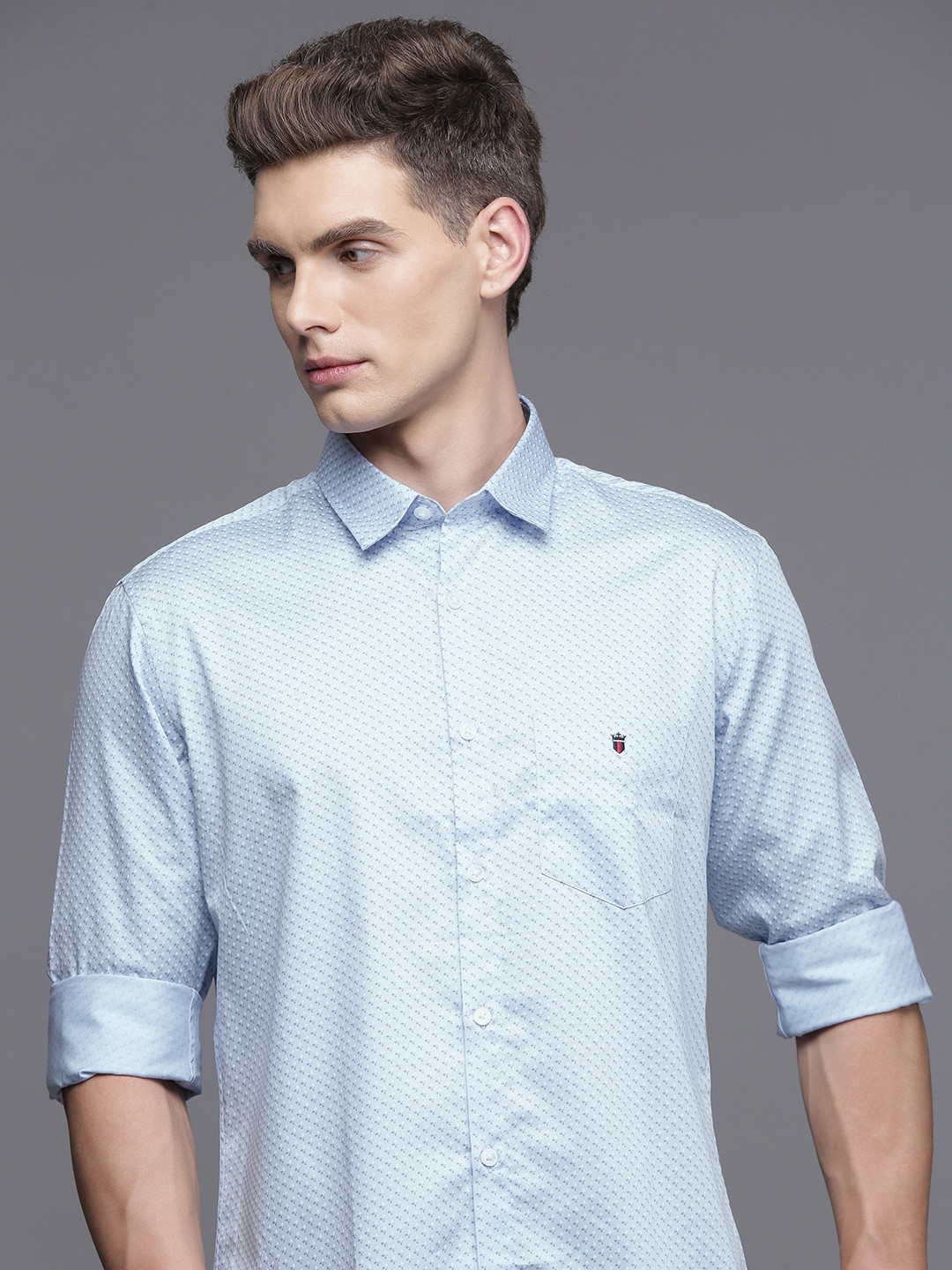 

Louis Philippe Sport Pure Cotton Slim Fit Geometric Printed Casual Shirt, Blue