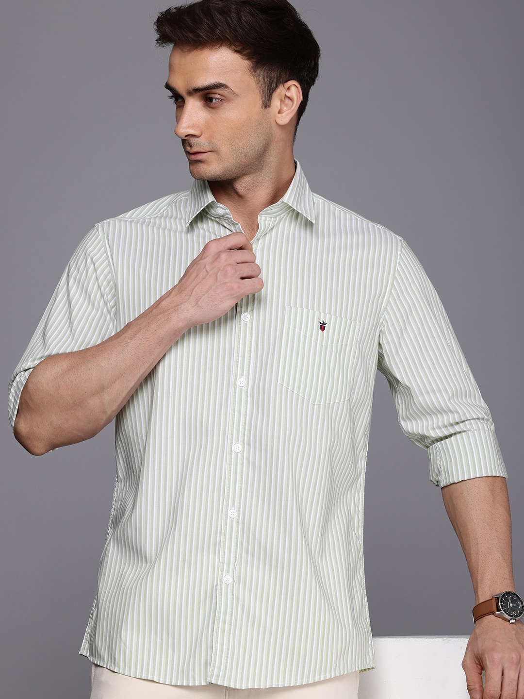 

Louis Philippe Sport Pure Cotton Nirvana Slim Fit Striped Casual Shirt, Green