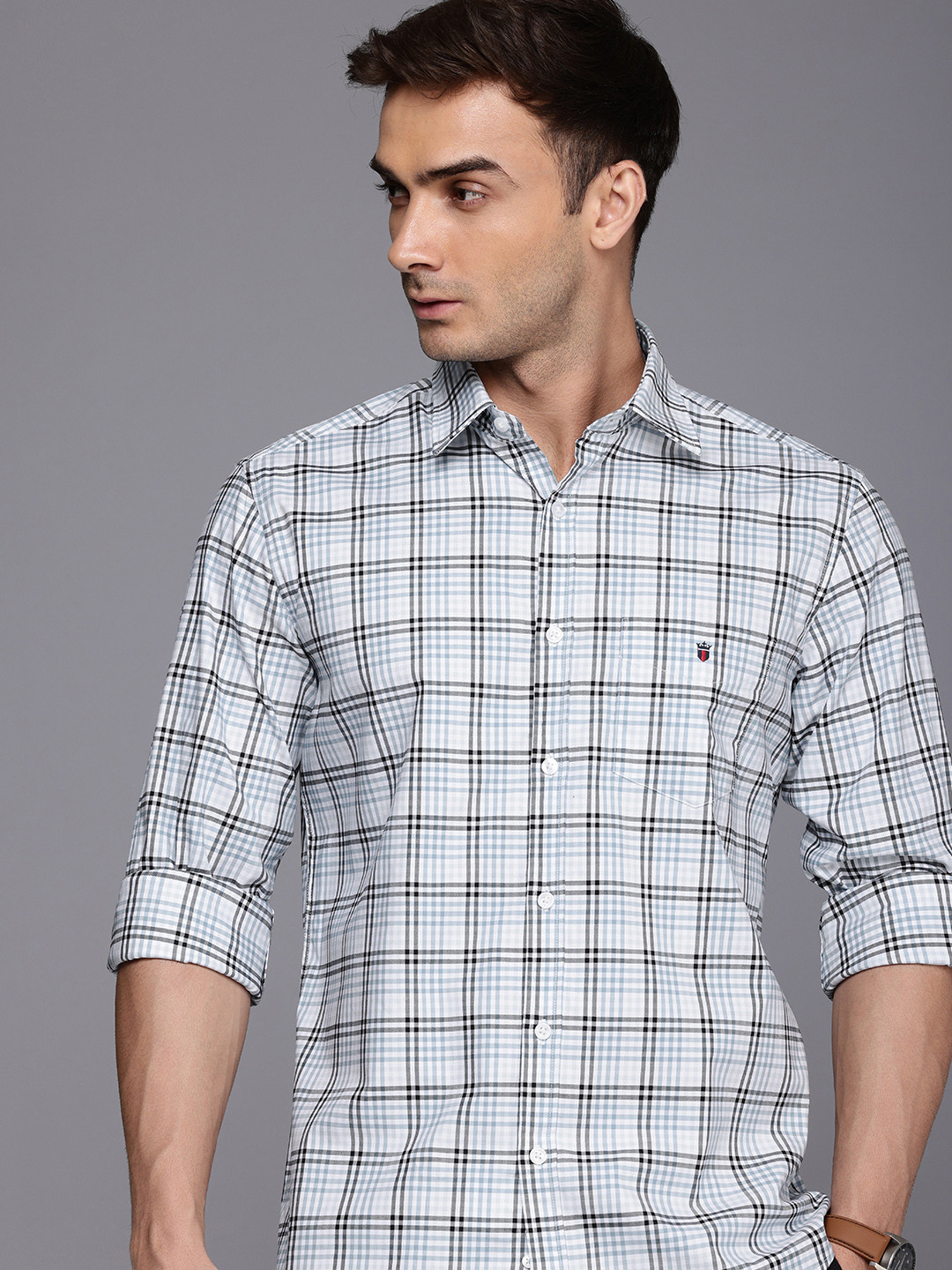 

Louis Philippe Sport Pure Cotton Slim Fit Checked Casual Shirt, White