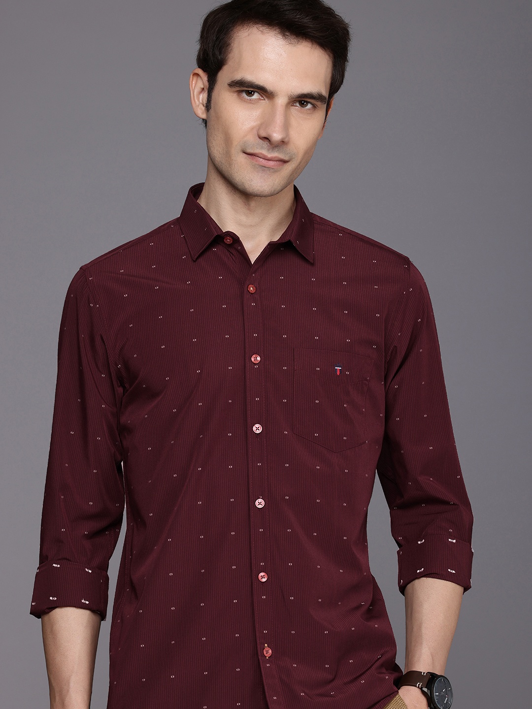 

Louis Philippe Sport Men Super Slim Fit Pure Cotton Striped Casual Shirt, Maroon