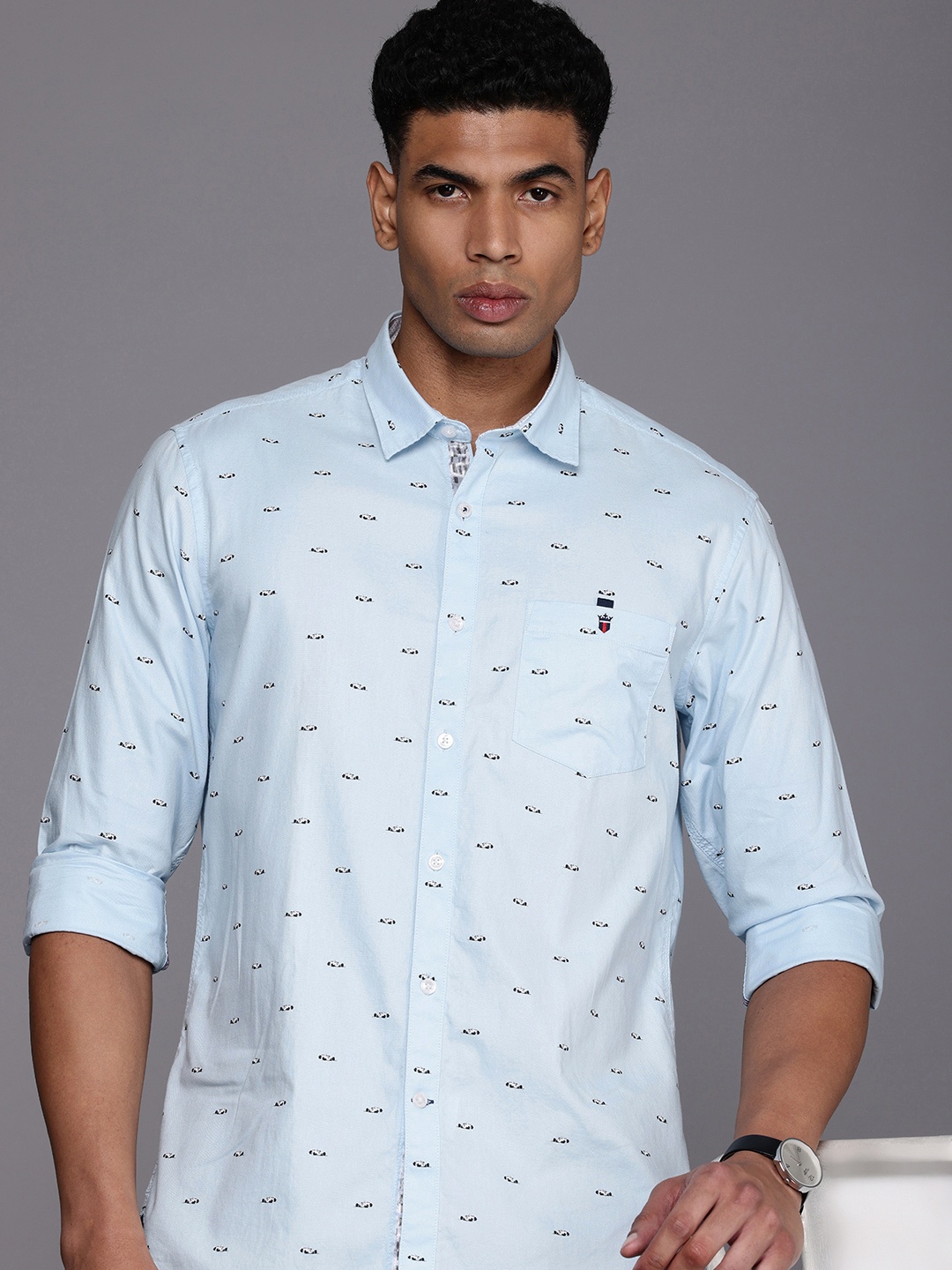 

Louis Philippe Sport Men Slim Fit Pure Cotton Printed Casual Shirt, Blue