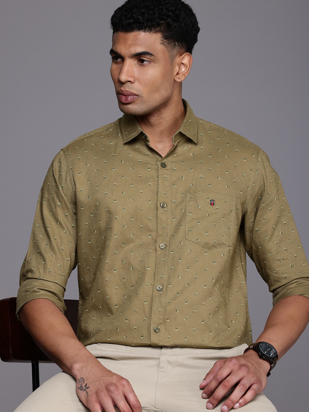 

Louis Philippe Sport Men Slim Fit Pure Cotton Casual Shirt, Khaki