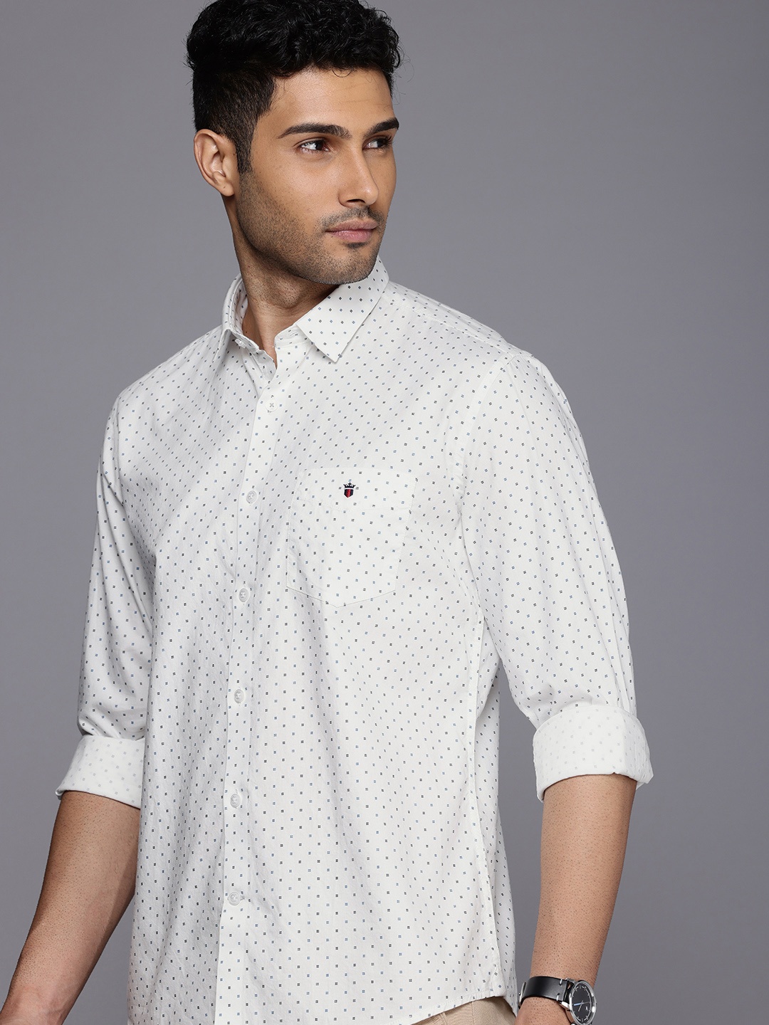 

Louis Philippe Sport Pure Cotton Slim Fit Geometric Printed Casual Shirt, White