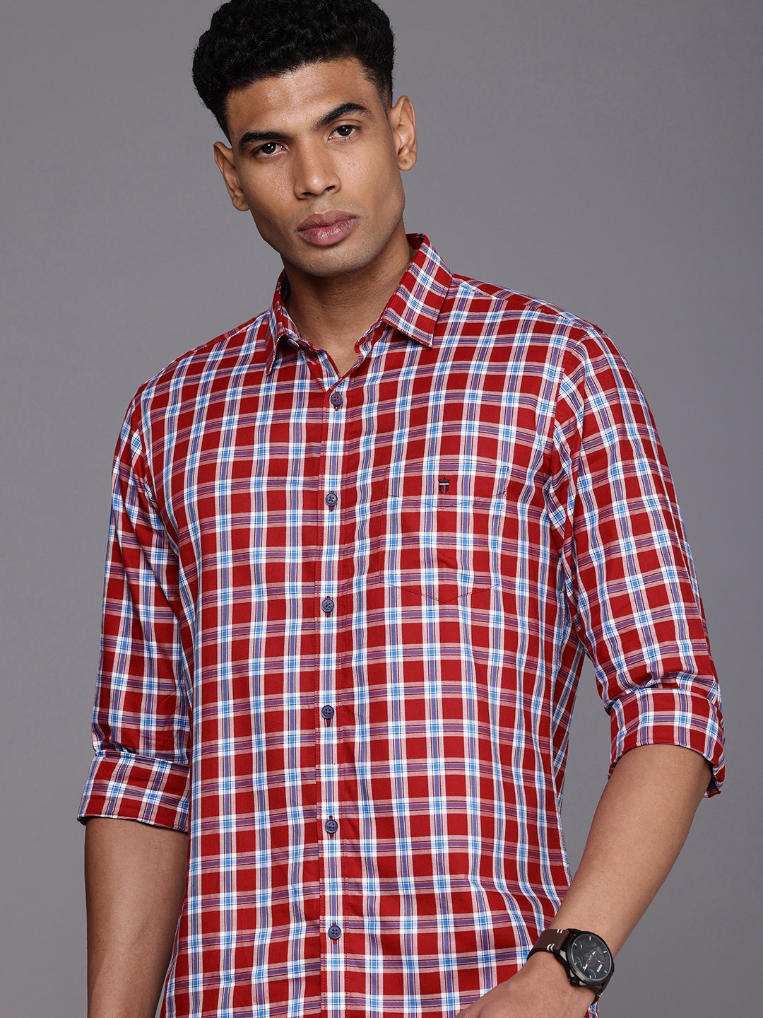 

Louis Philippe Sport Pure Cotton Slim Fit Checked Casual Shirt, Red