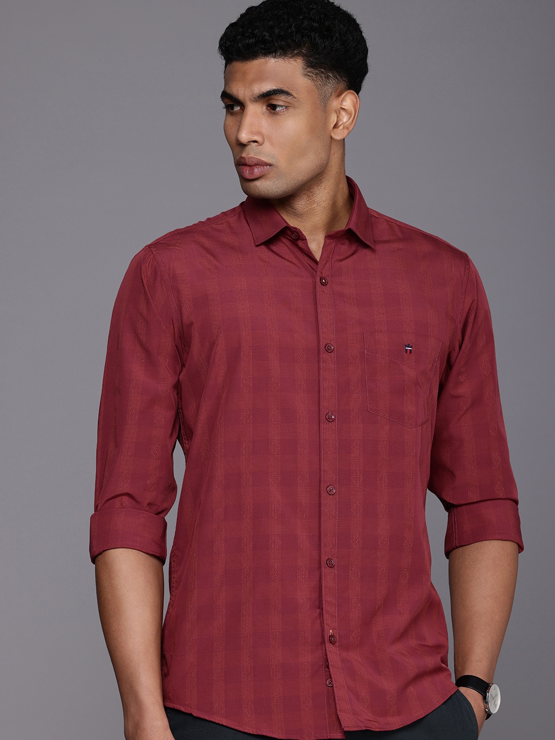 

Louis Philippe Sport Slim Fit Pure Cotton Tartan Checks Casual Shirt, Maroon