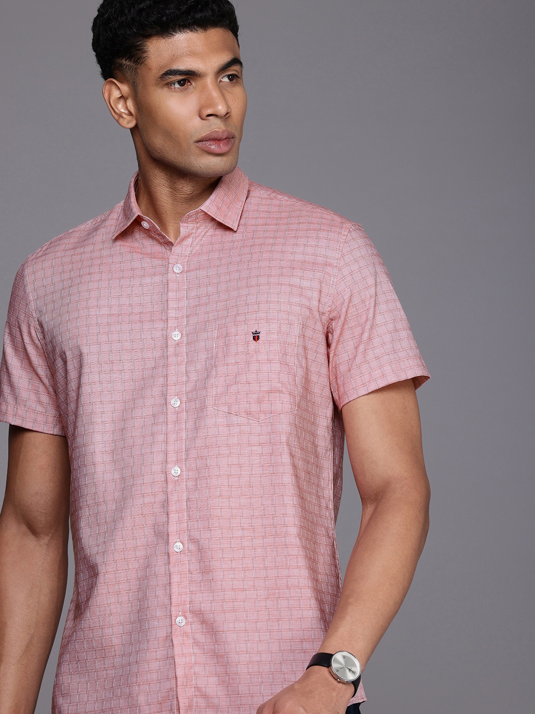 

Louis Philippe Sport Pure Cotton Slim Fit Opaque Checked Casual Shirt, Mauve