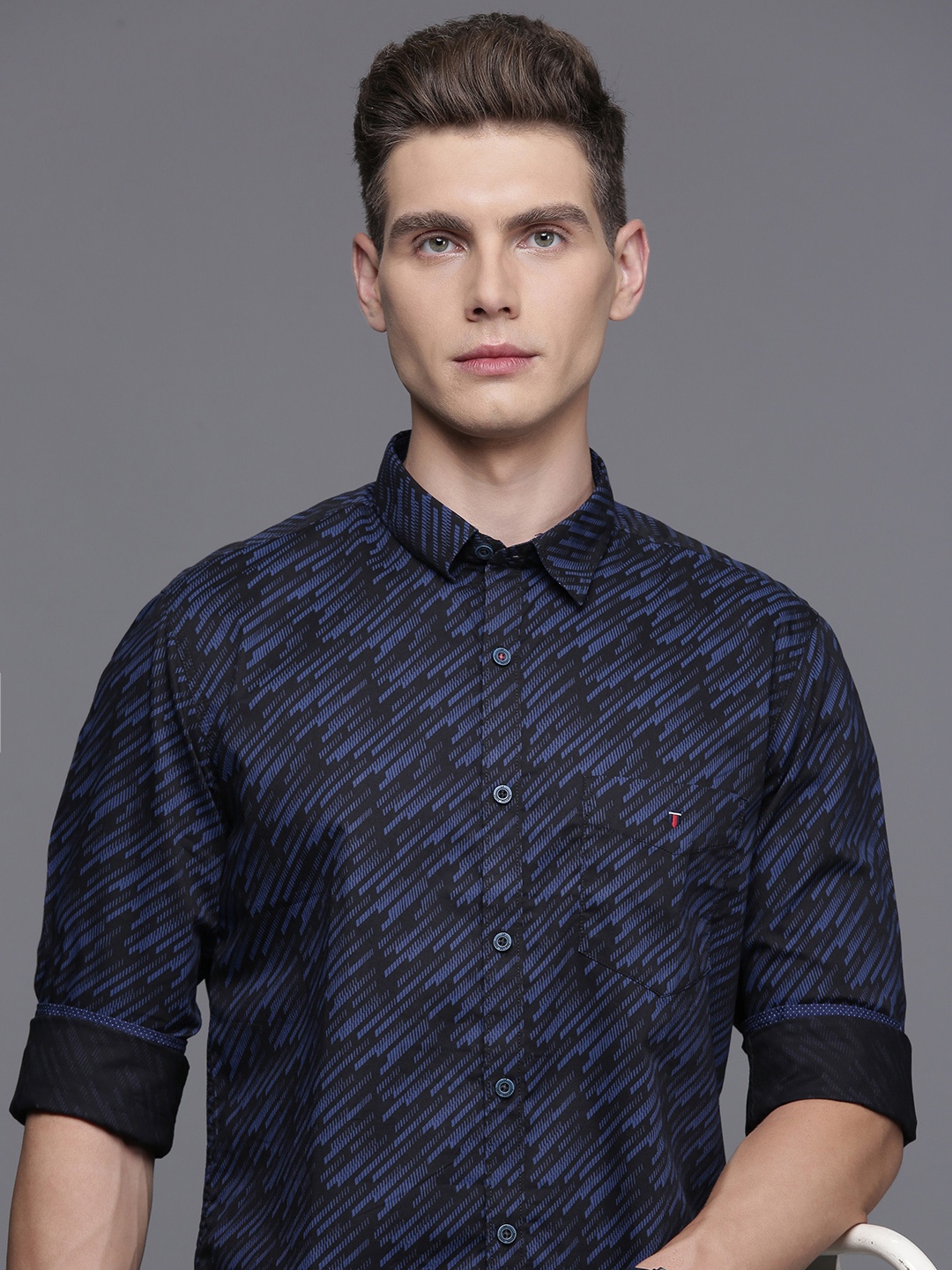

Louis Philippe Sport Pure Cotton Super Slim Fit Opaque Printed Casual Shirt, Black