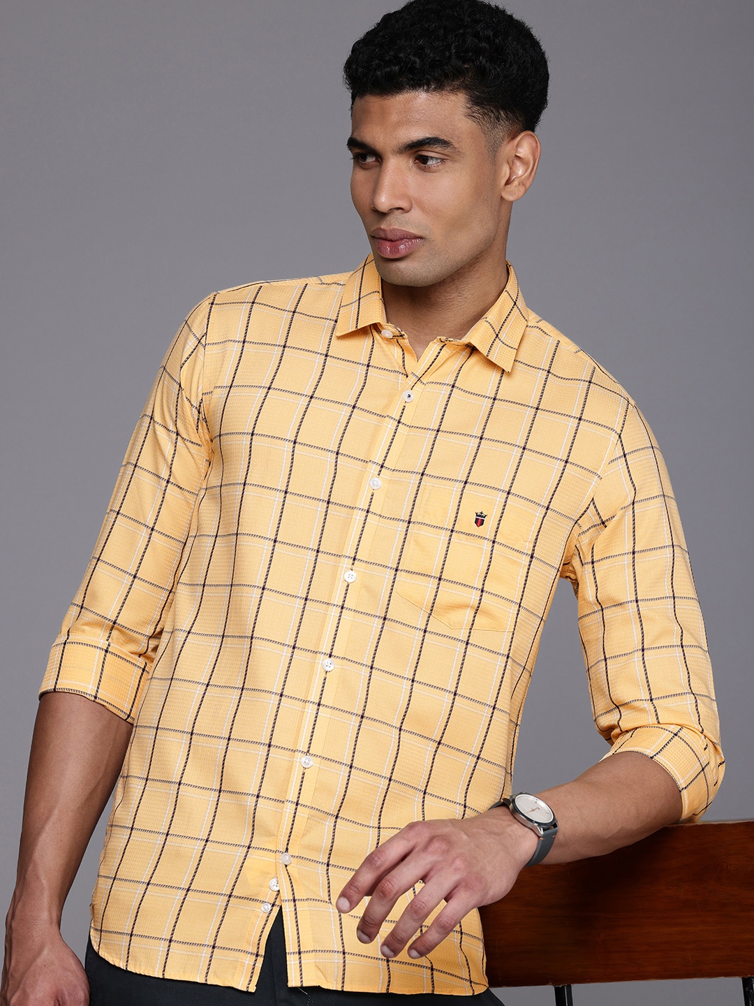 

Louis Philippe Sport Super Slim Fit Opaque Checked Casual Shirt, Yellow