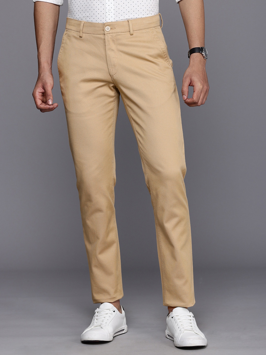 

Louis Philippe Sport Men Self Design Textured Slim Fit Semiformal Chinos Trousers, Khaki