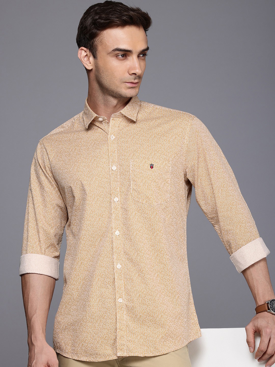 

Louis Philippe Sport Pure Cotton Slim Fit Tropical Printed Casual Shirt, Beige
