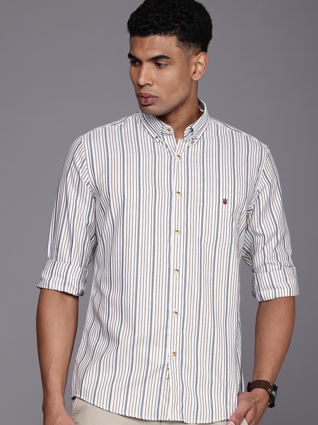 

Louis Philippe Sport Men Slim Fit Pure Cotton Striped Casual Shirt, White