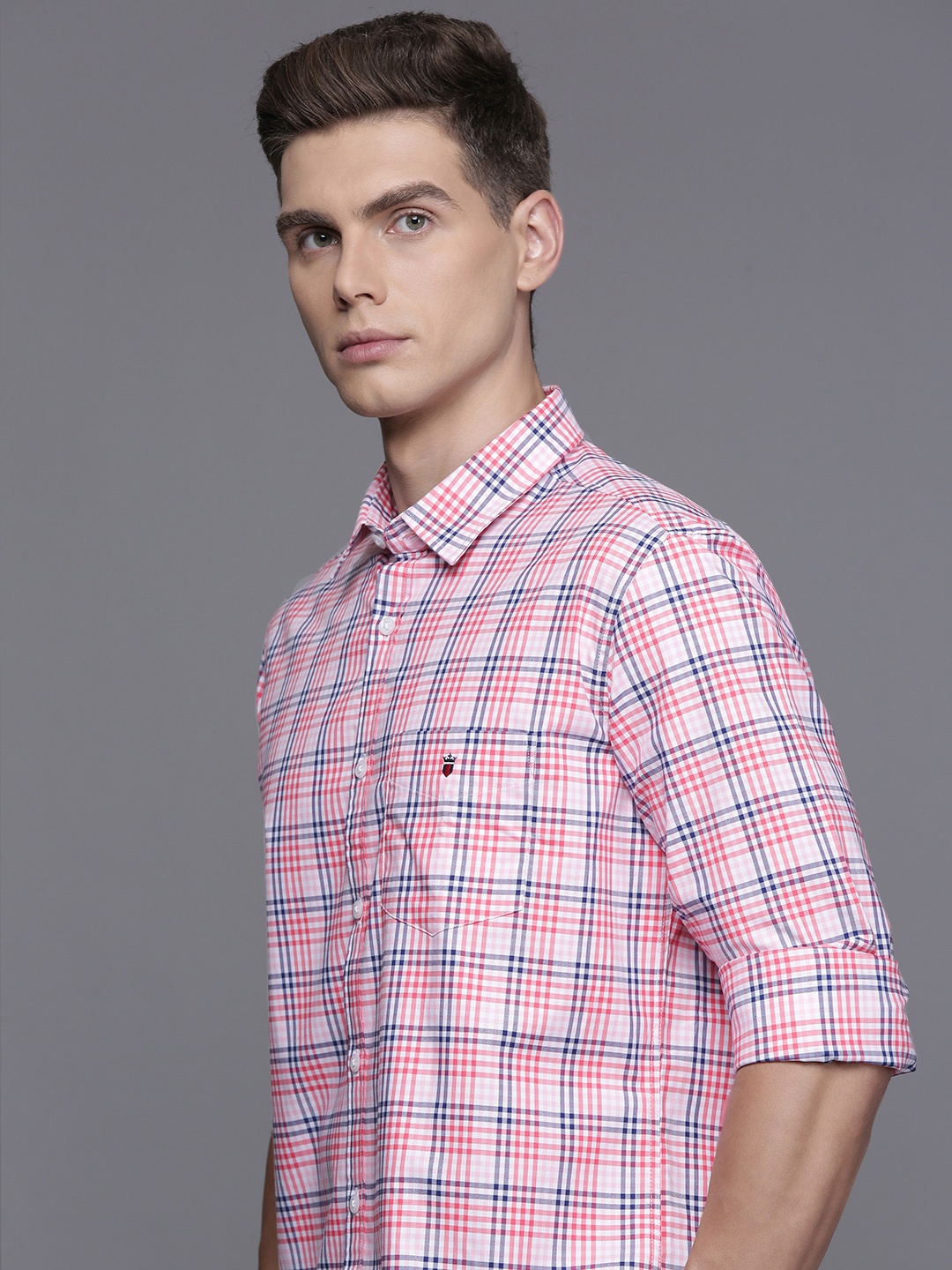 

Louis Philippe Sport Pure Cotton Slim Fit Opaque Checked Casual Shirt, Pink