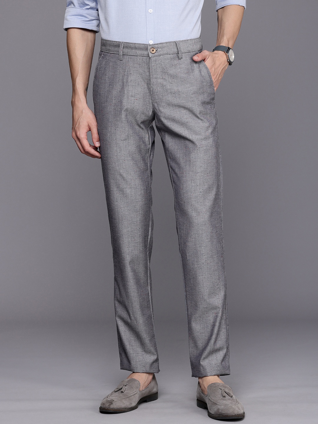 

Louis Philippe Sport Men Self Design Textured Tapered Fit Semiformal Trousers, Grey