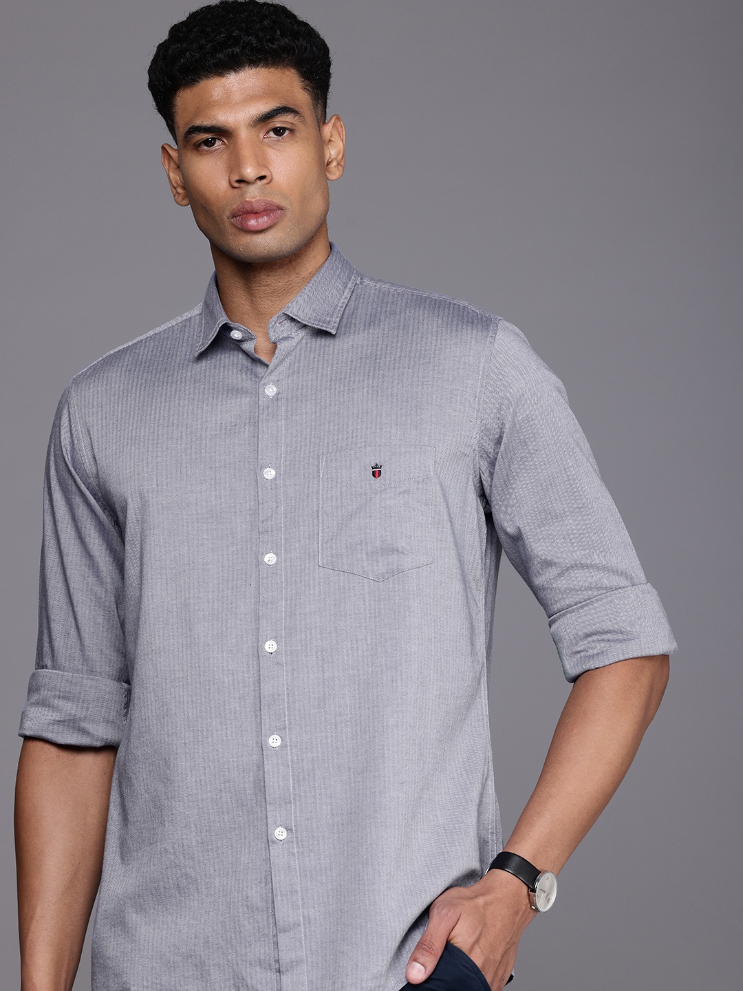 

Louis Philippe Sport Men Slim Fit Pure Cotton Striped Casual Shirt, Grey