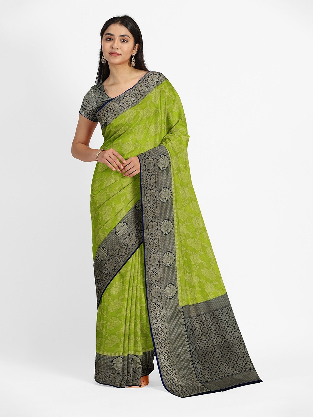 

Muskan Fashion Ethnic Motifs Zari Pure Georgette Banarasi Saree, Lime green