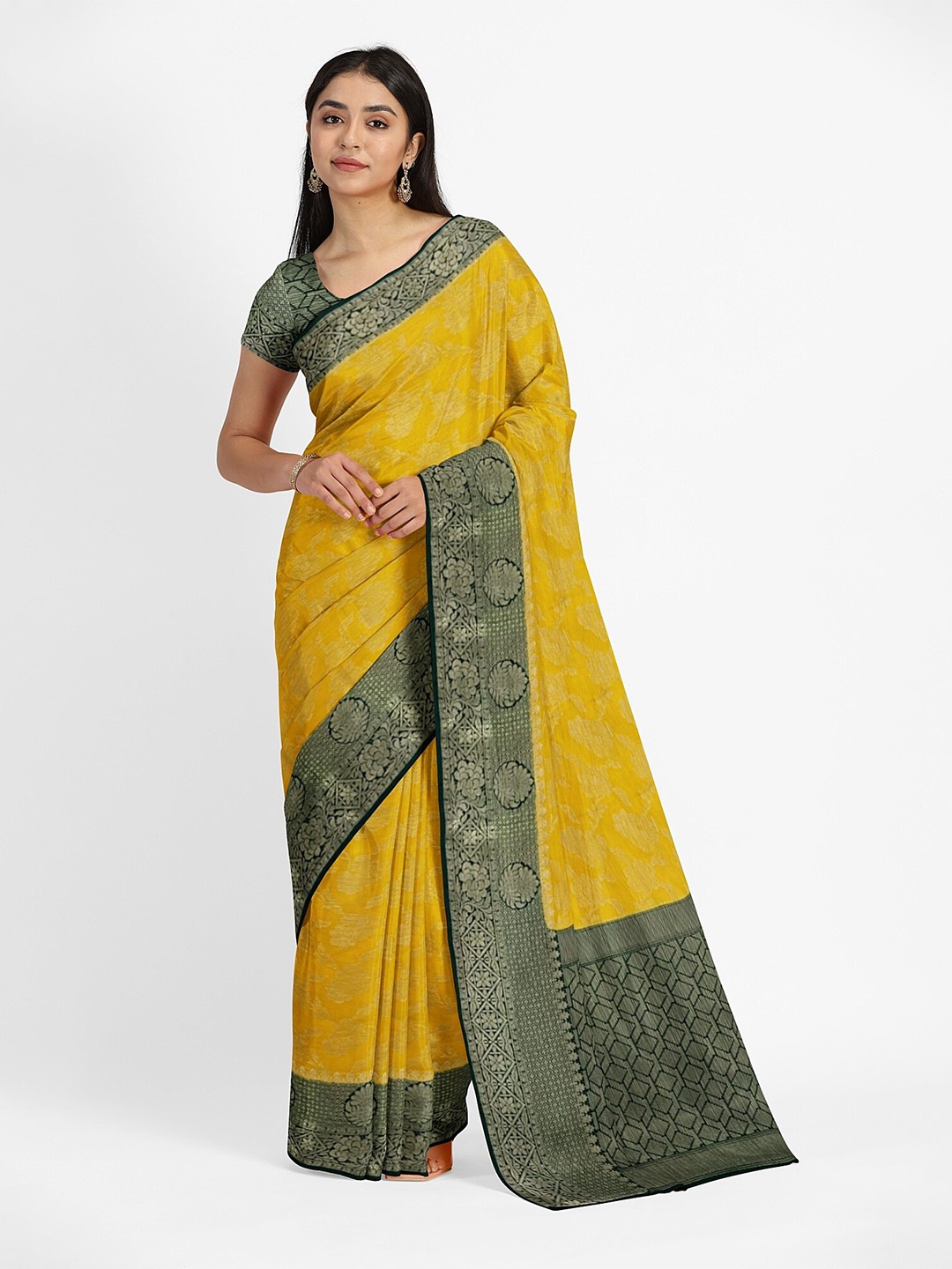 

Muskan Fashion Ethnic Motifs Zari Pure Georgette Banarasi Saree, Gold