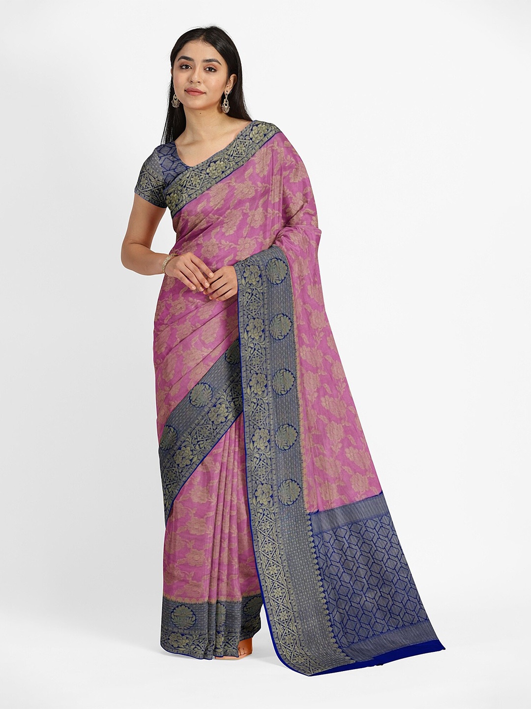 

Muskan Fashion Ethnic Motifs Zari Pure Georgette Banarasi Saree, Pink