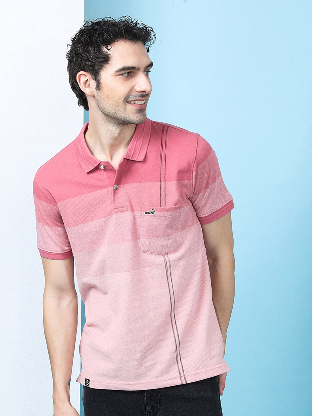 

Crocodile Colourblocked Polo Collar Cotton Slim Fit T-shirt, Peach