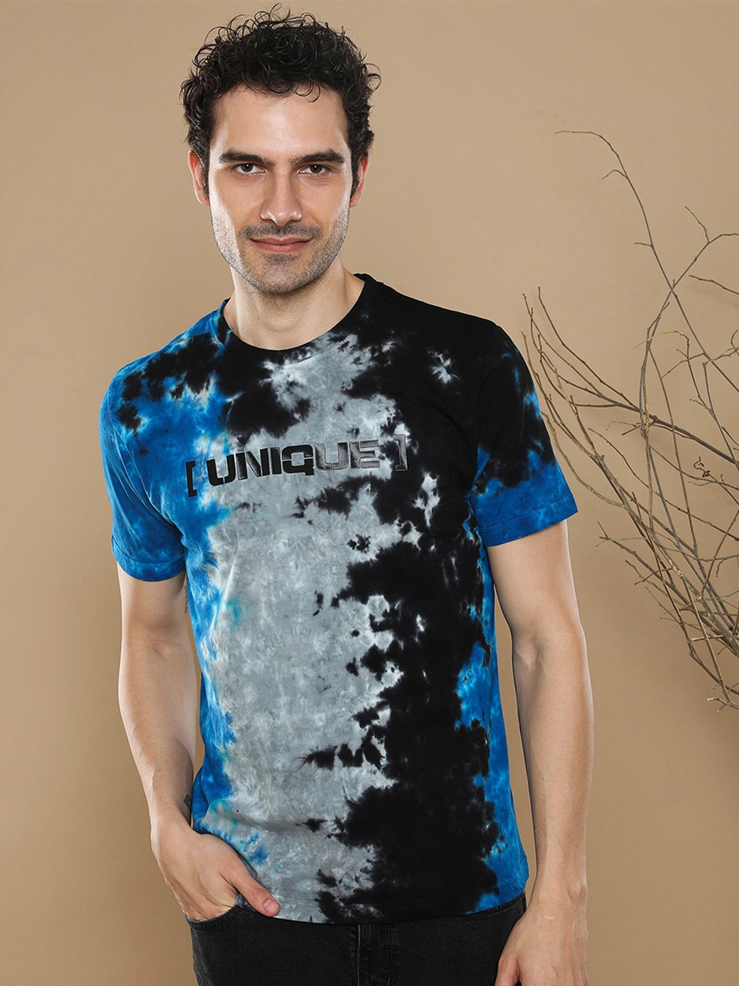 

Crocodile Abstract Printed Cotton Raw Edge Slim Fit T-shirt, Blue