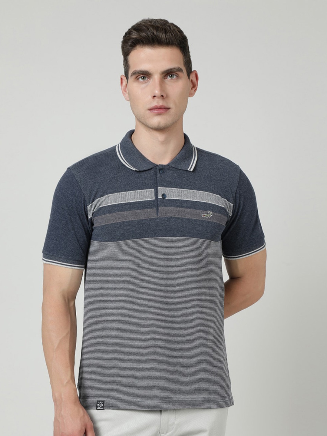 

Crocodile Striped Polo Collar Cotton Slim Fit T-shirt, Navy blue