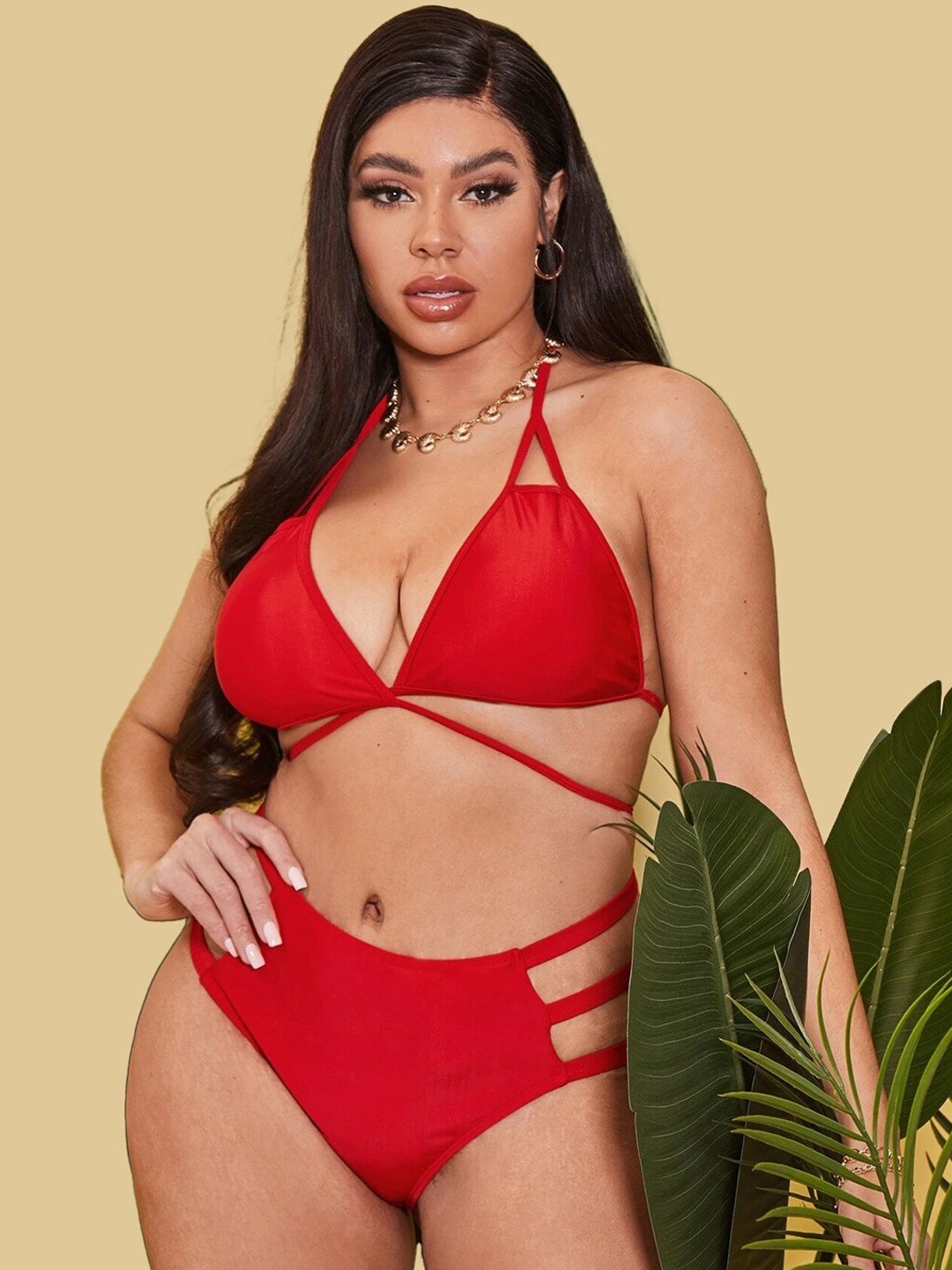 

KRENOZ Non Padded Mid-Rise Lingerie Set, Red
