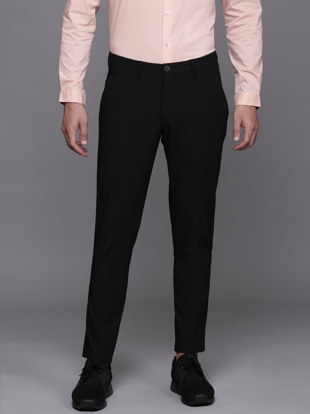 

Louis Philippe Ath.Work Men Comfort Tapered Fit Smart Casual Trousers, Black