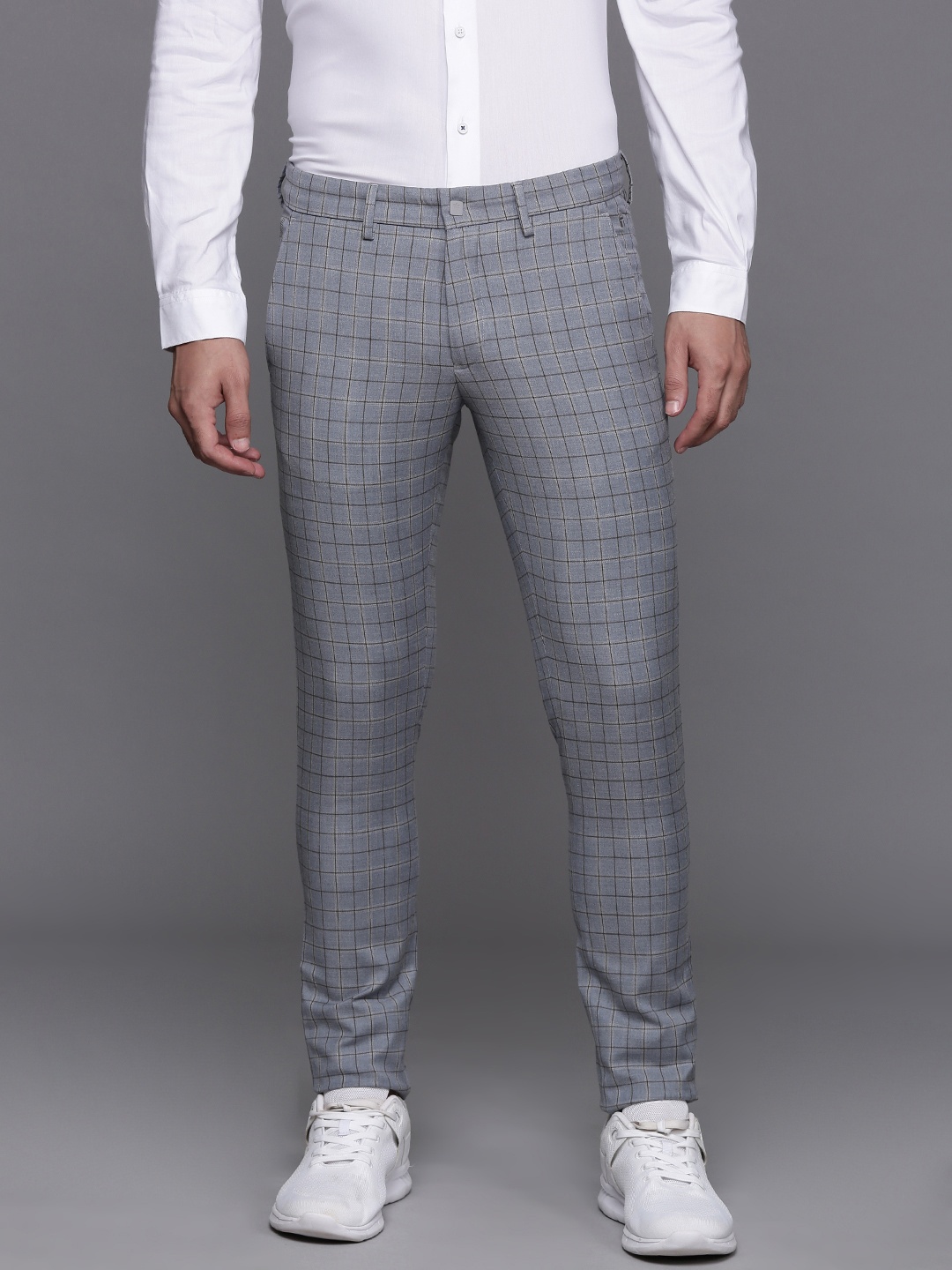 

Louis Philippe Ath.Work Men Checked Super Slim Fit Smart Casual Trousers, Grey