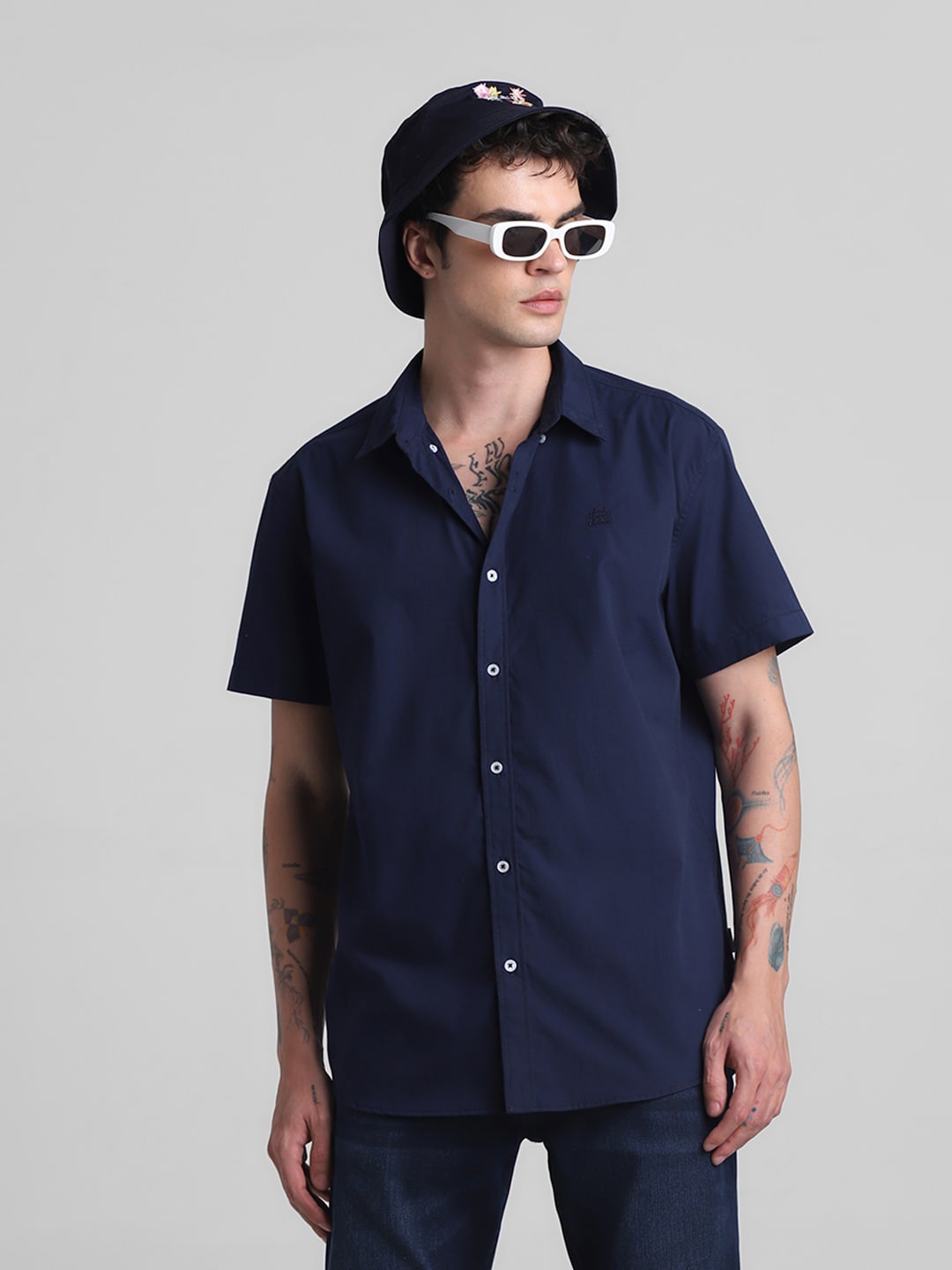 

Jack & Jones Spread Collar Pure Cotton Casual Shirt, Navy blue