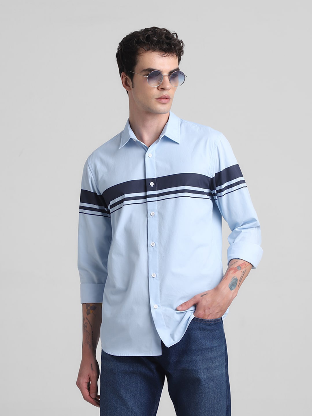 

Jack & Jones Slim Fit Striped Pure Cotton Casual Shirt, Blue