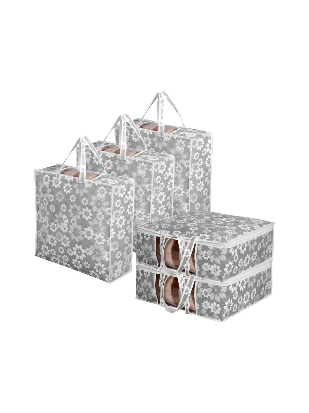 

Kuber Industries Grey & White 5 Pieces Printed Multi-Utility Organisers
