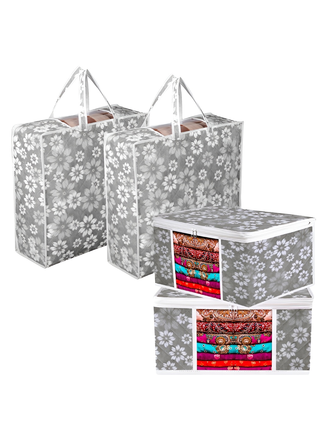 

Kuber Industries Grey & White 4 Pieces Regular Multi-Utility Storage Bag Organisers