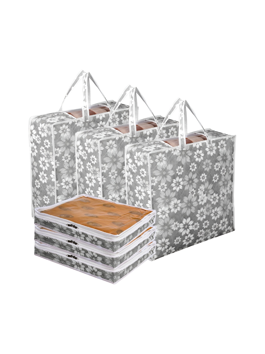 

Kuber Industries Grey & White Floral Printed 6 Pcs Organisers