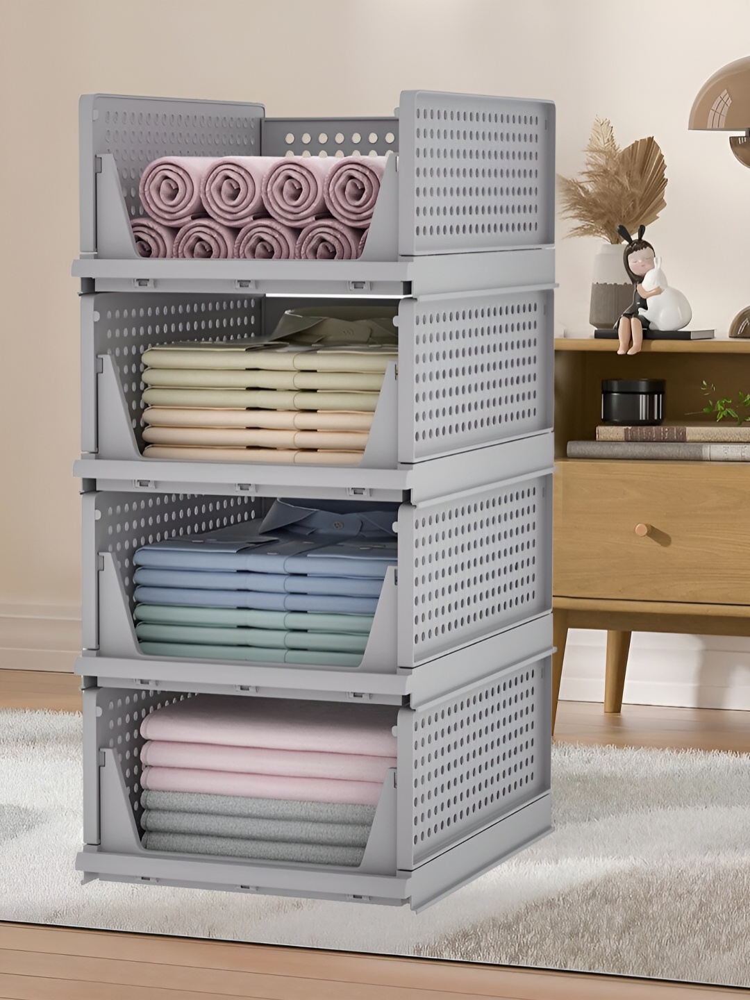 

Kuber Industries Grey 4 Pieces Textured Multi-Utility Organisers