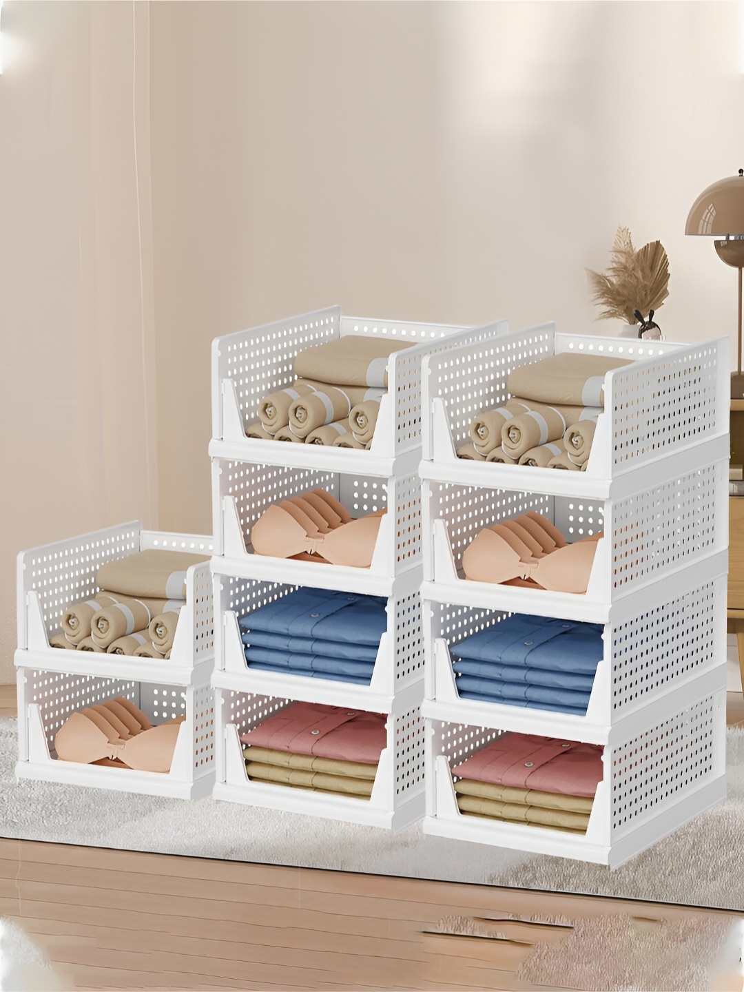 

Kuber Industries White 10 Pieces Textured Multi-Utility Organisers