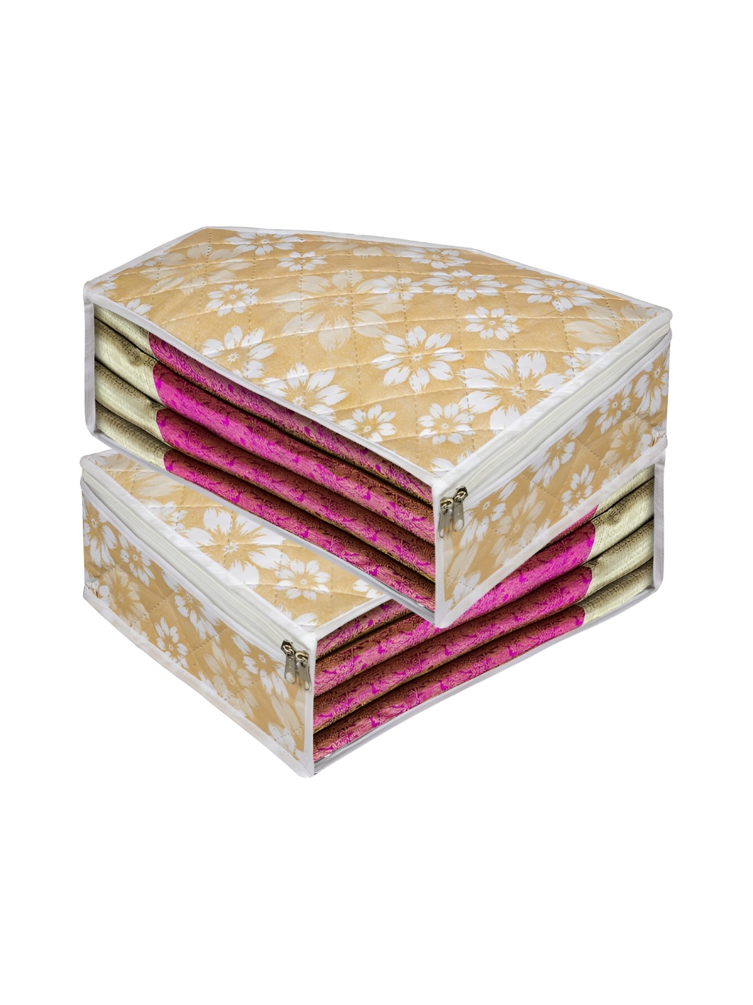 

Kuber Industries Gold-Toned and White 2 Pcs Regular Storage Bag Organisers