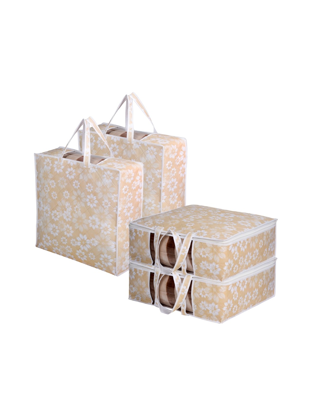 

Kuber Industries Gold-Toned & White 4 Pieces Printed Multi-Utility Organisers