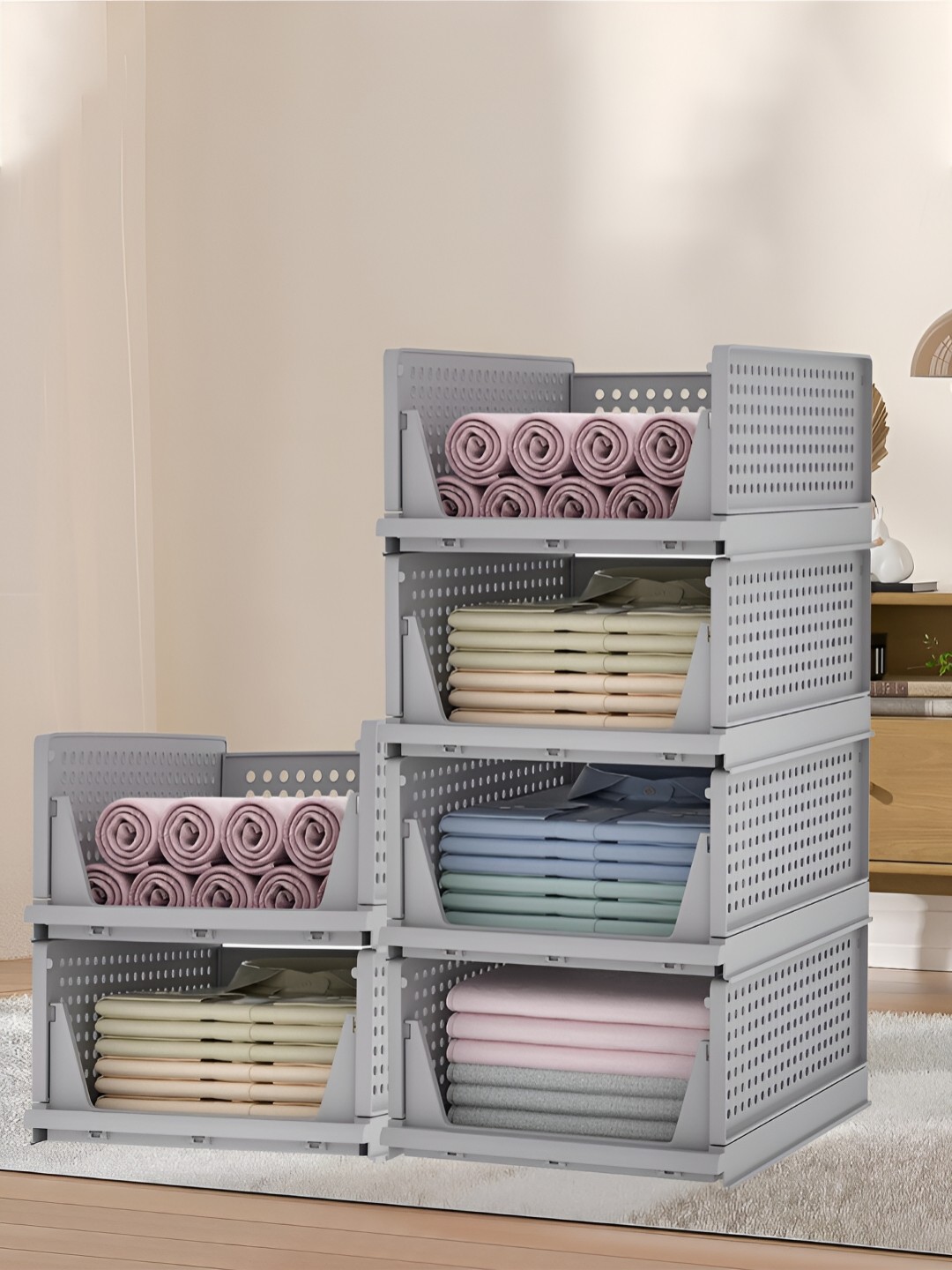

Kuber Industries Grey 6 Pieces Textured Multi-Utility Organisers