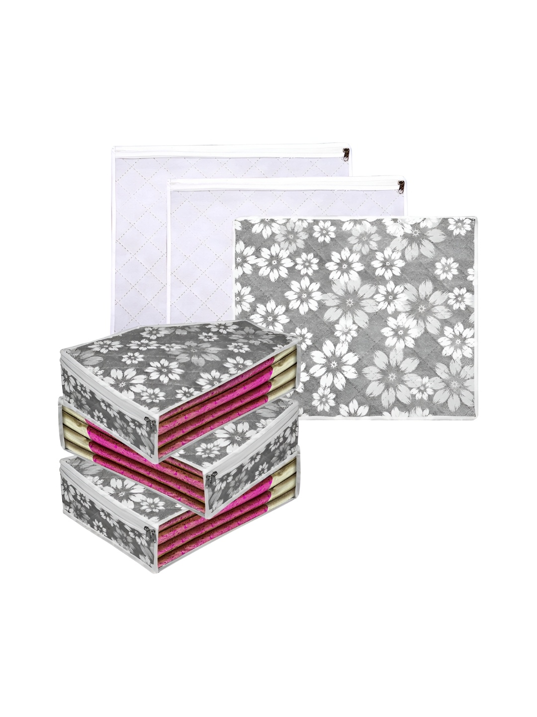 

Kuber Industries Grey & White 6 Pieces Printed Multi-Utility Organisers