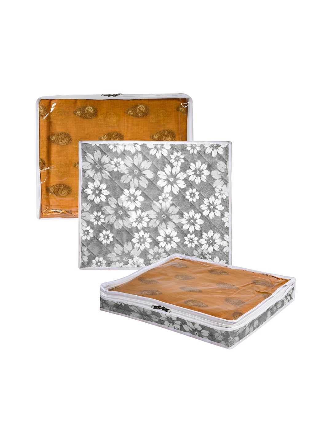 

Kuber Industries Grey & White 3 Pieces Regular Multi-Utility Storage Bag Organisers