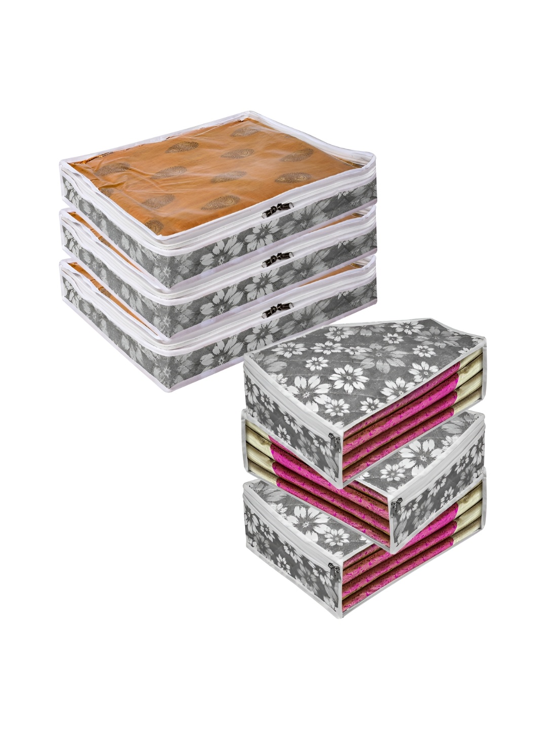 

Kuber Industries Grey & White 6 Pieces Regular Multi-Utility Storage Bag Organisers