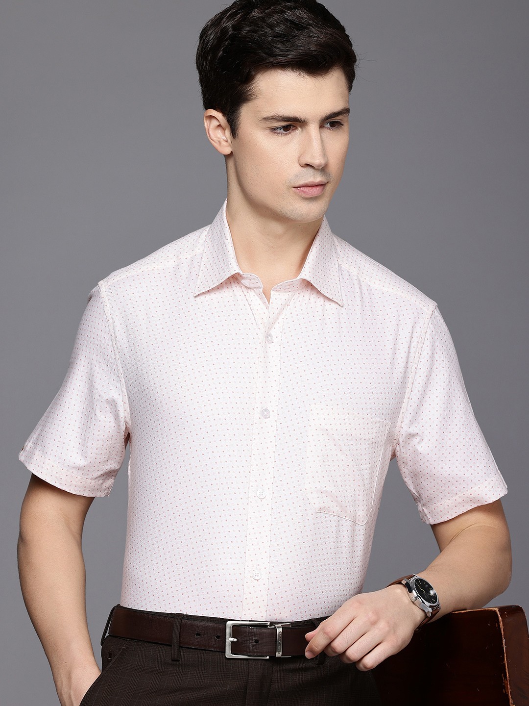 

Louis Philippe Pure Cotton Classic Opaque Printed Formal Shirt, Peach