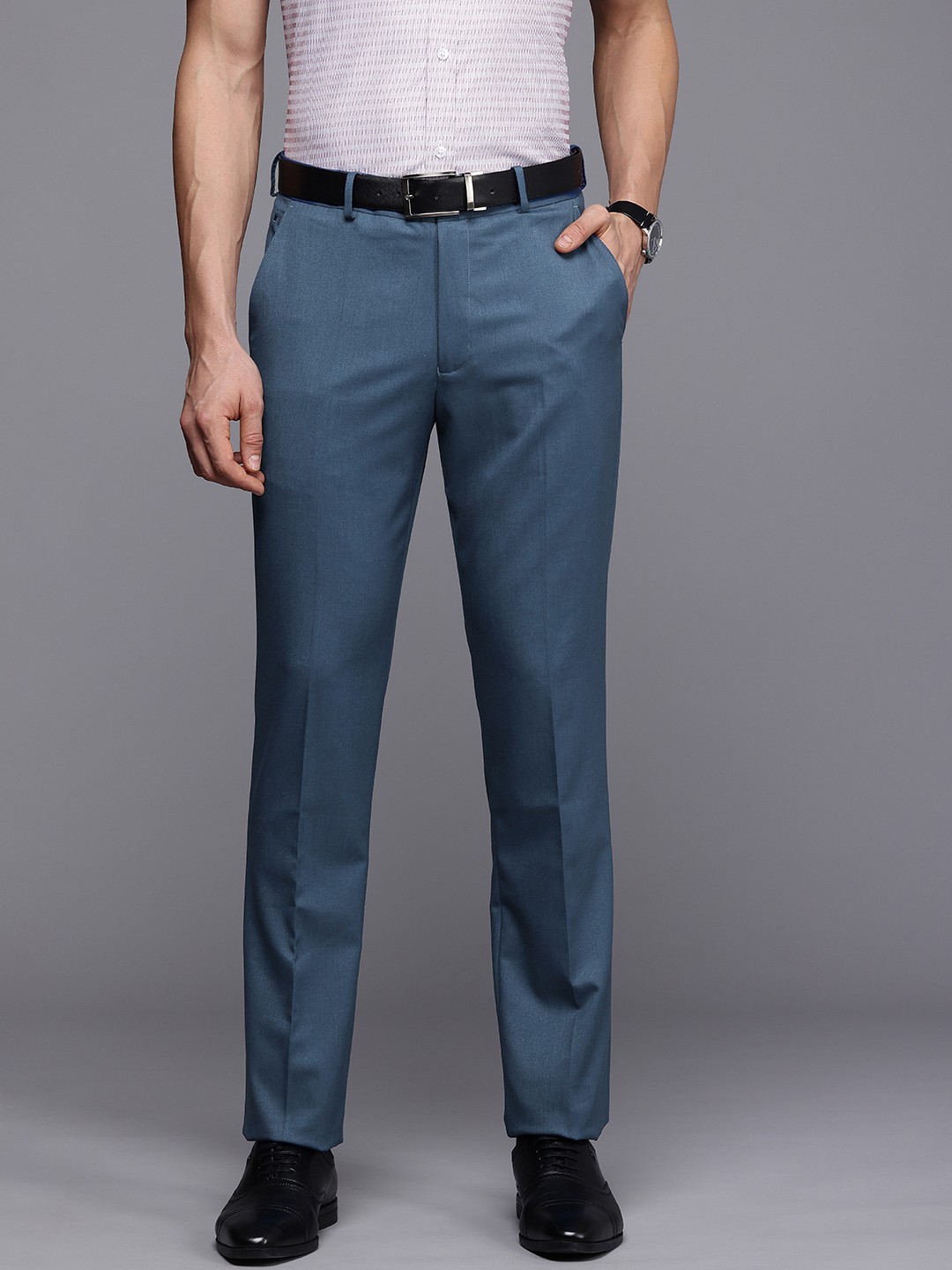 

Louis Philippe Men Slim Fit Formal Trousers, Blue